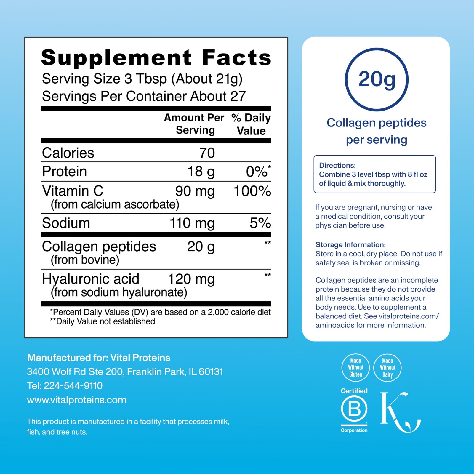 Vital Proteins Collagen Peptides Powder 27 Servings (Pack of 1), Blue/White