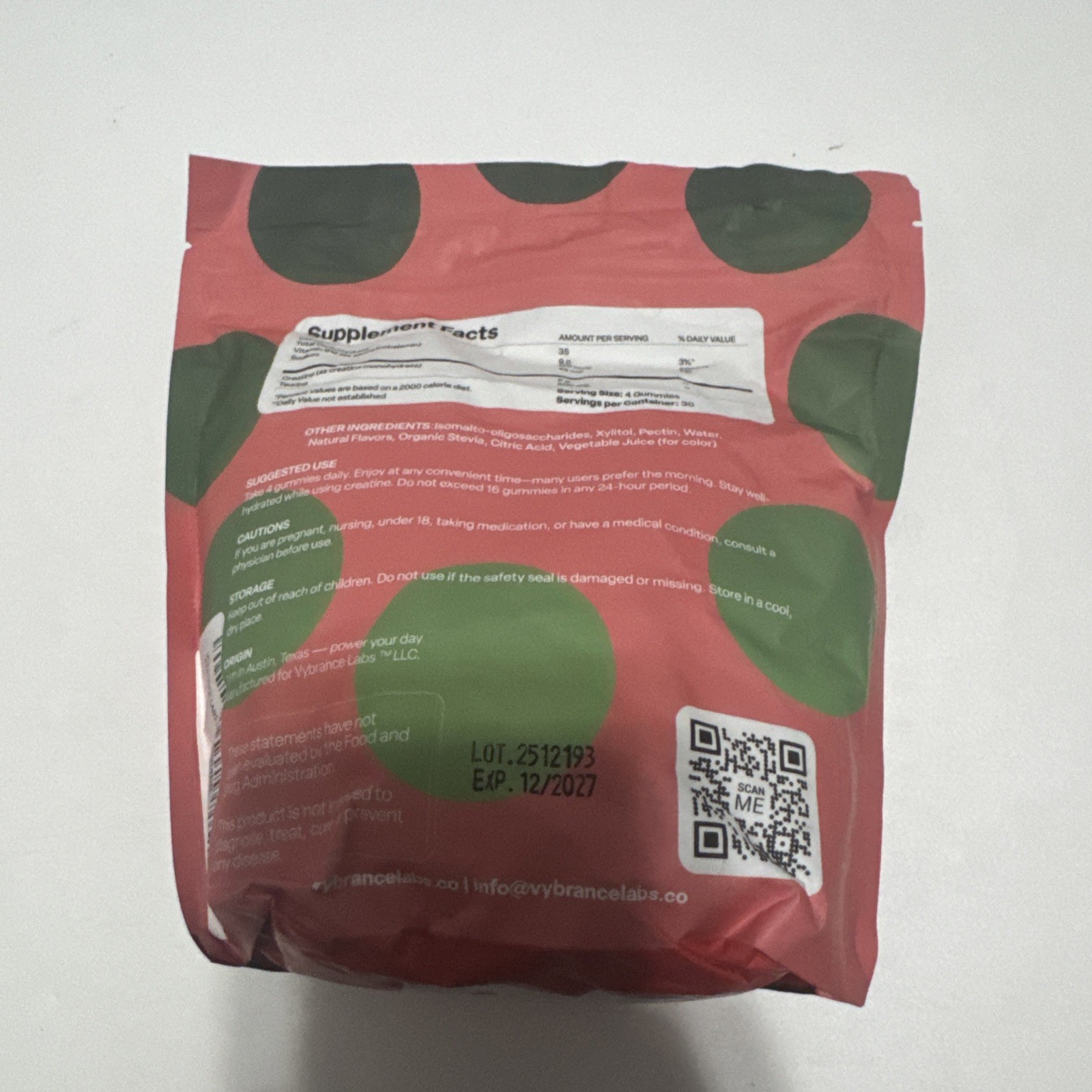 Vybrance Labs Creatine Monohydrate Gummies Green Apple Vegan (Lot of 3)