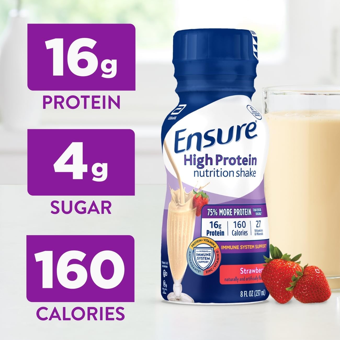 Ensure High Protein Strawberry Nutrition Shake Ready To Drink 16G Protein And