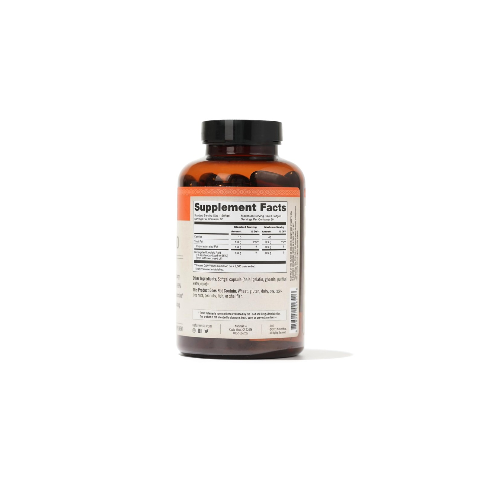 NatureWise CLA 1300 – 95% Active Conjugated 90 Count (Pack of 1), Brown