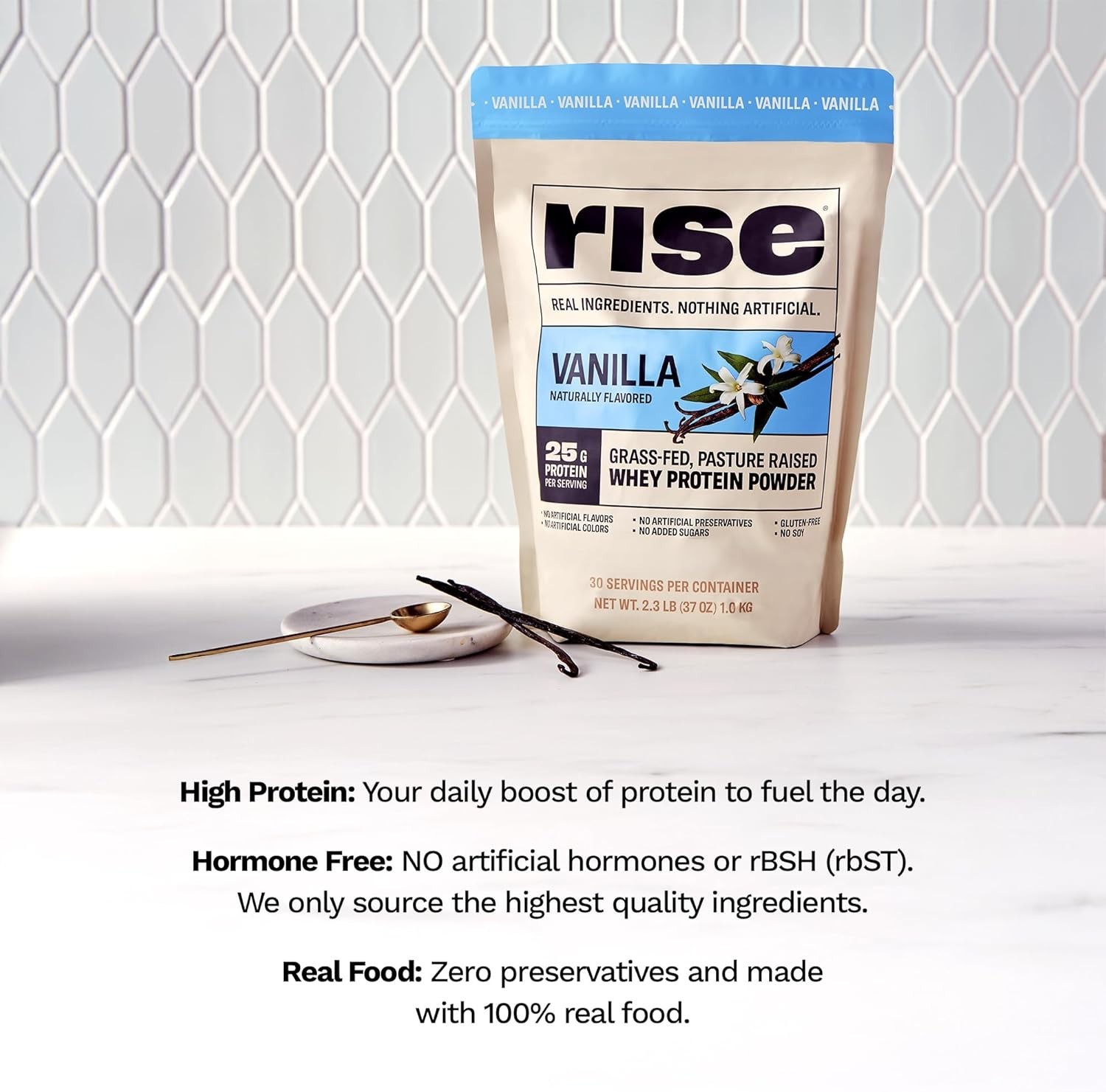 Grass-Fed Whey Protein Powder – Vanilla | 25G Protein No Artificial Flavors, Col