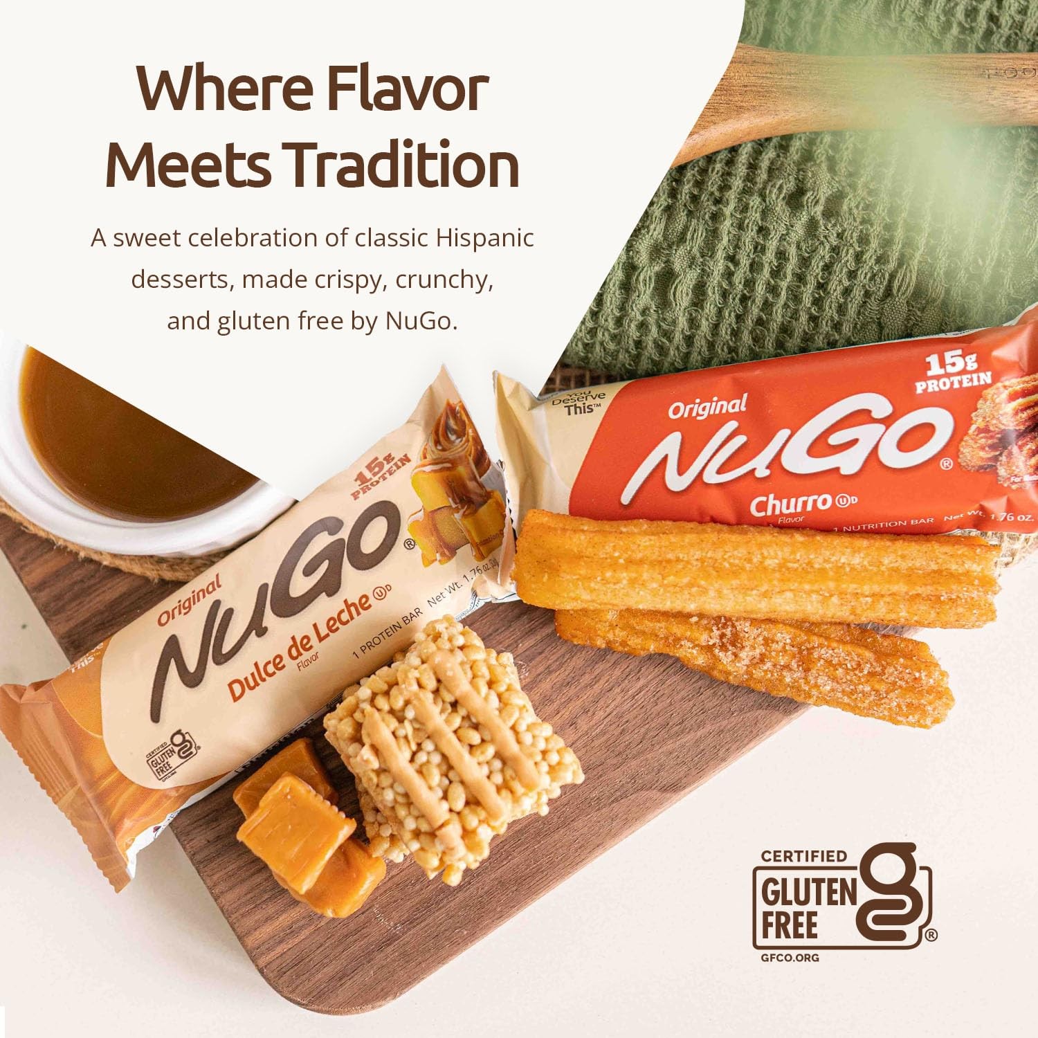 NuGo Original, Churro, 15g Protein Bar, Gluten 15 Count (Pack of 1), No Color