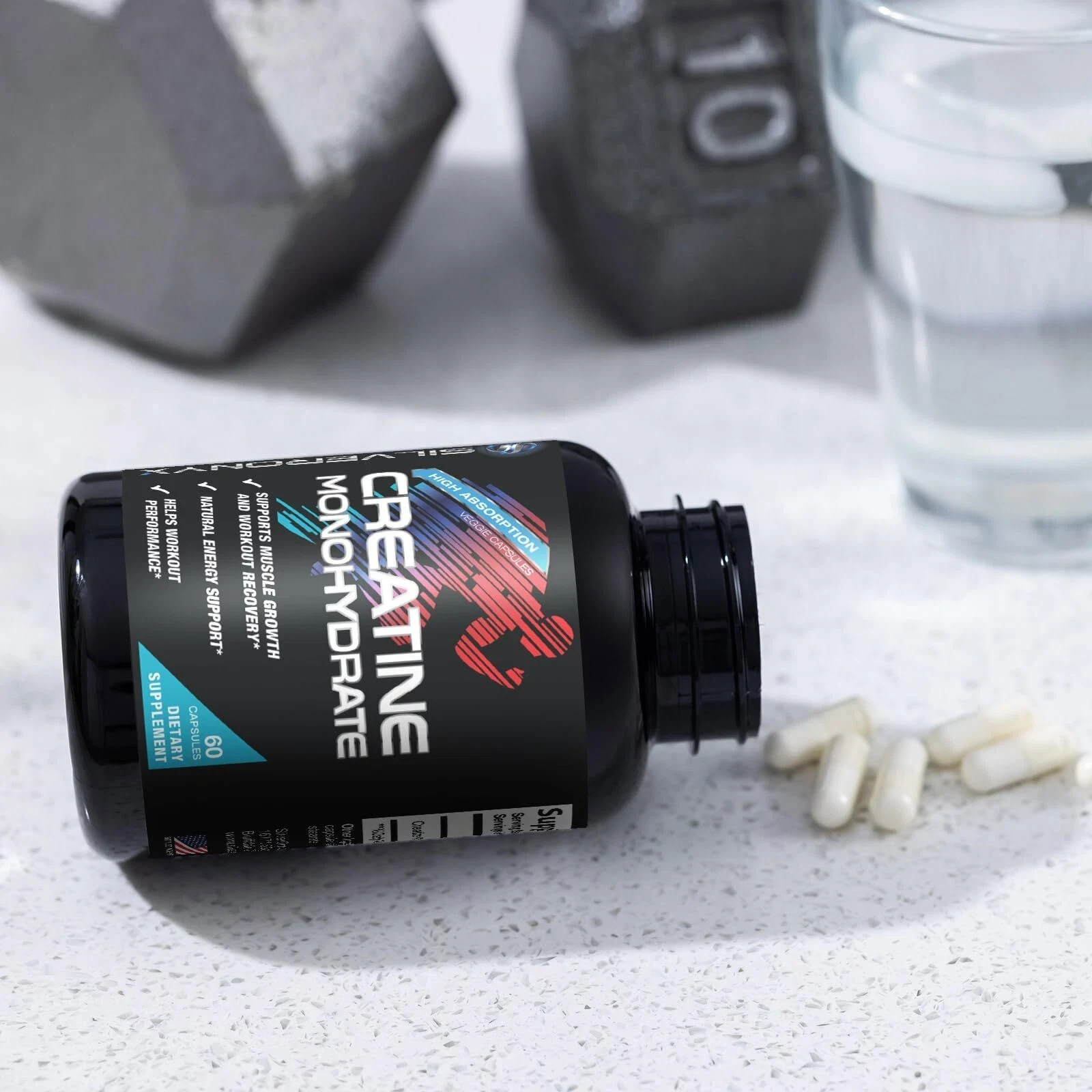 Monohidrato De Creatina En 60 Capsulas 750mg Masa Muscular Para Mujeres Hombres