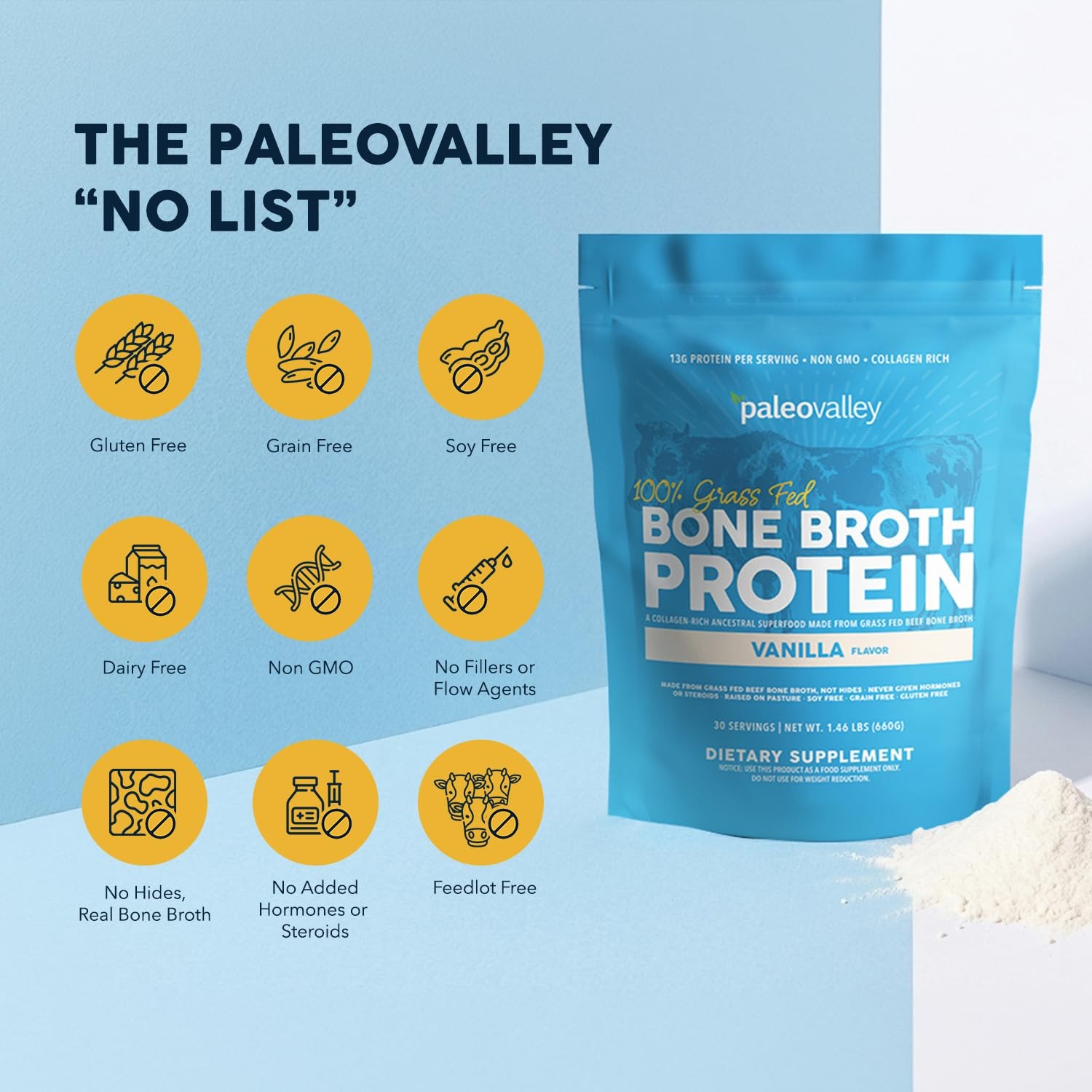 Paleovalley 100% Grass Fed Beef Bone Broth Protein 1.17 Pound (Pack of 1)