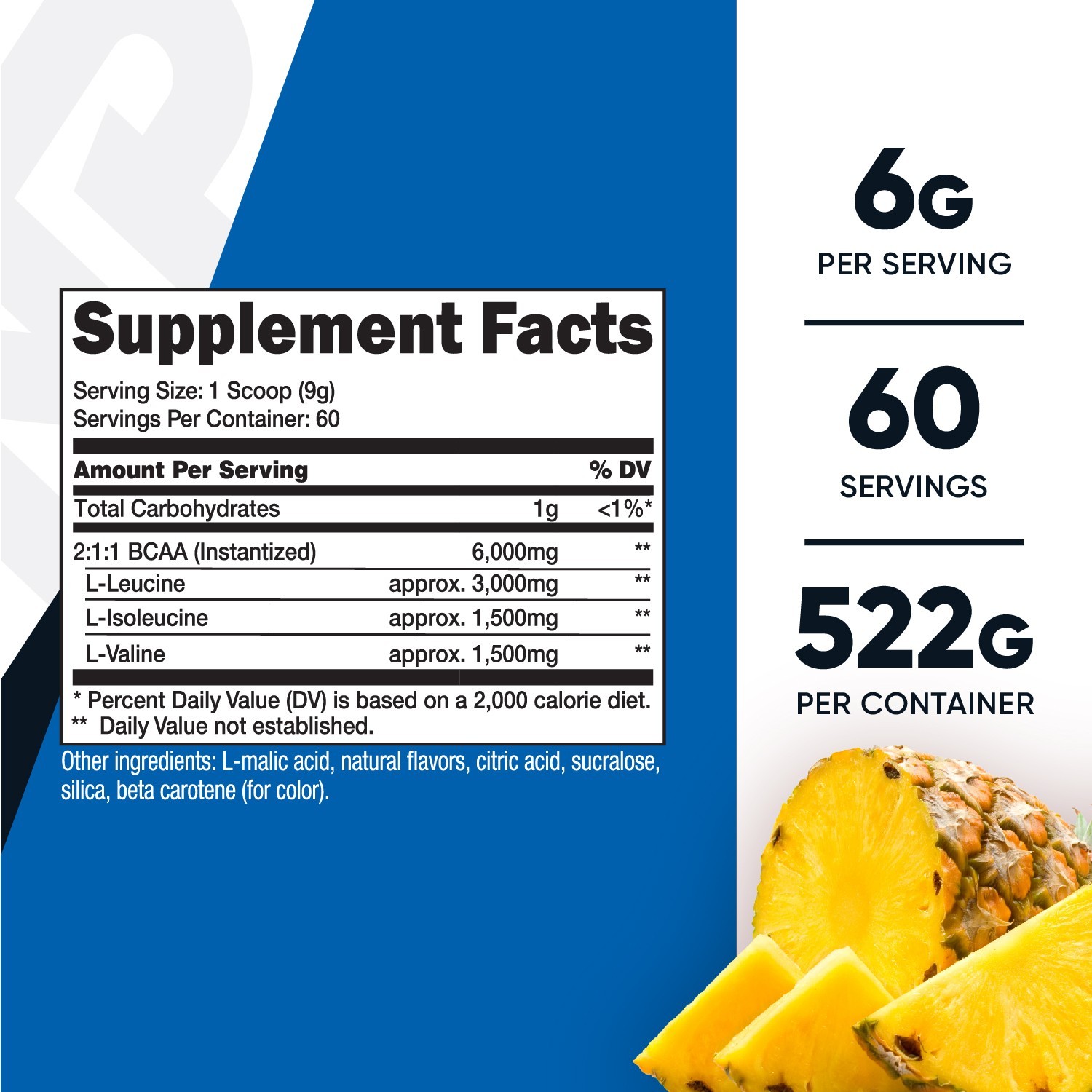 Nutricost BCAA 2:1:1 Powder (Pineapple) 60 Servings – 6G Per Serving
