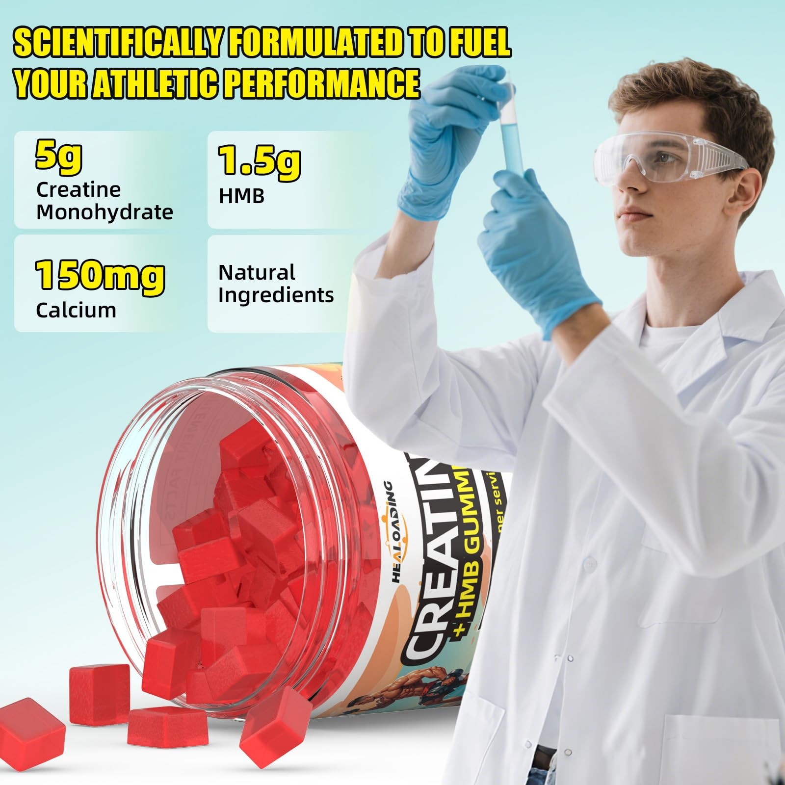 HEALOADING Creatine Monohydrate Gummies HMB Supplements for Men Creatine and…