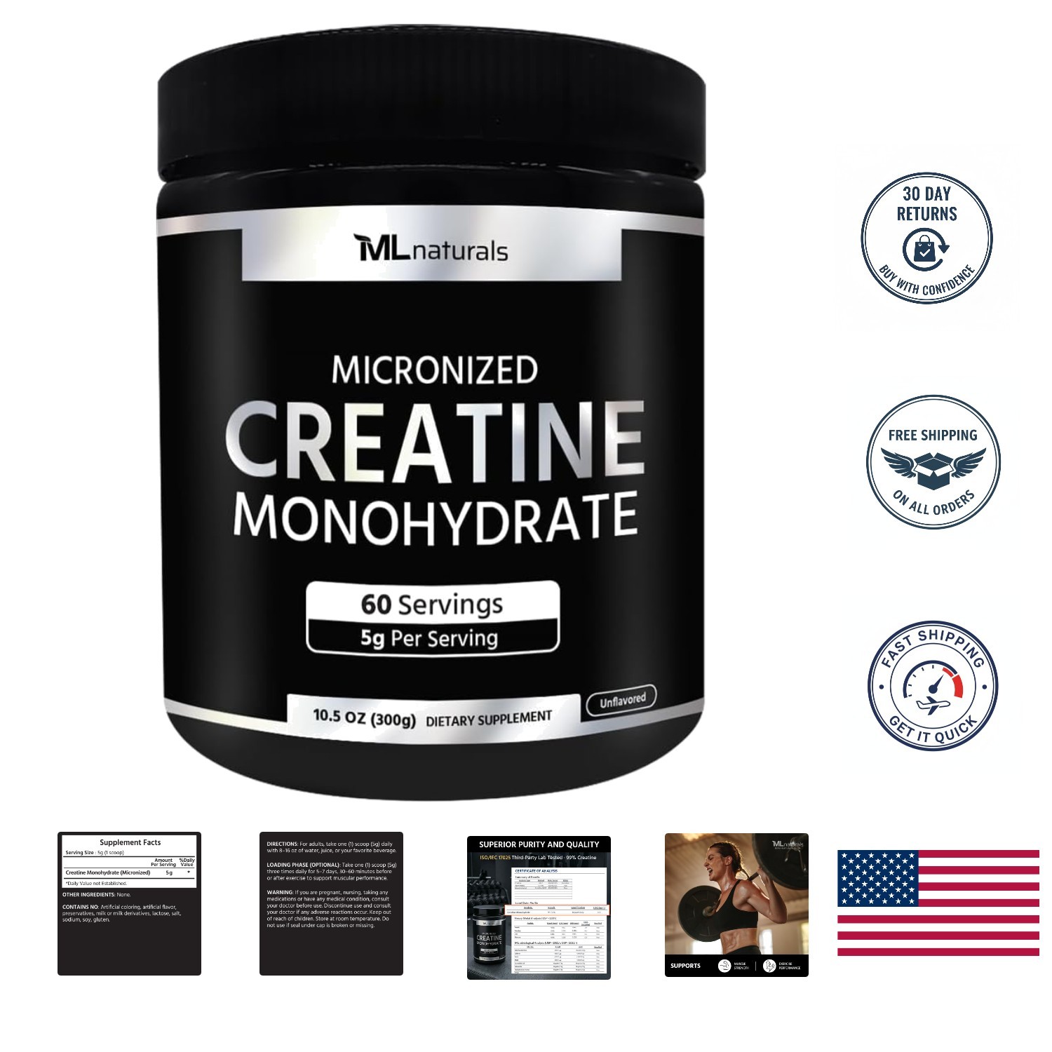 Pure Micronized Creatine Monohydrate 300g – Unflavored Formula