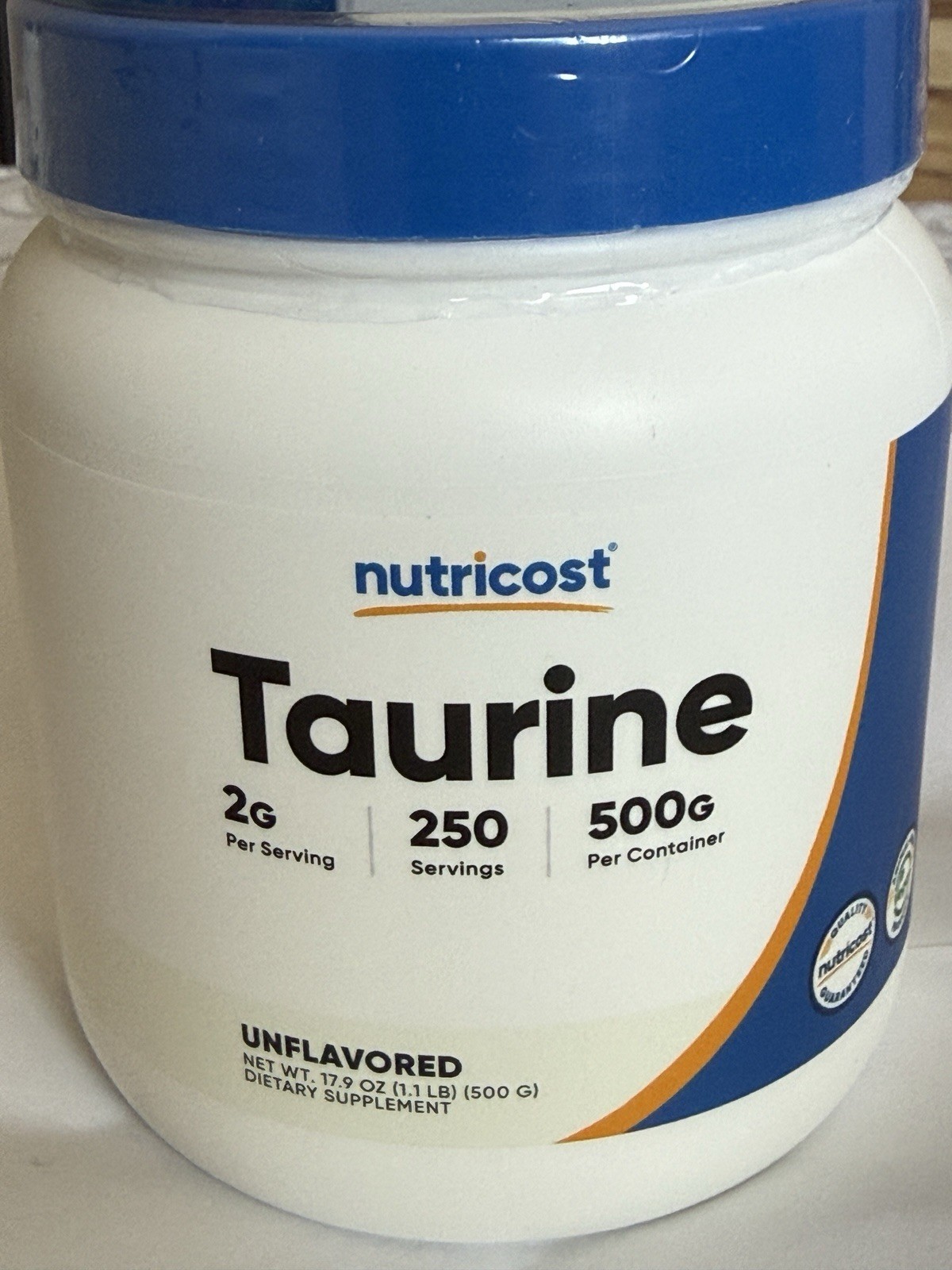 Nutricost Taurine Powder 500 Grams. ~250 Servings, 2000mg Per Serving. EXP 02/29