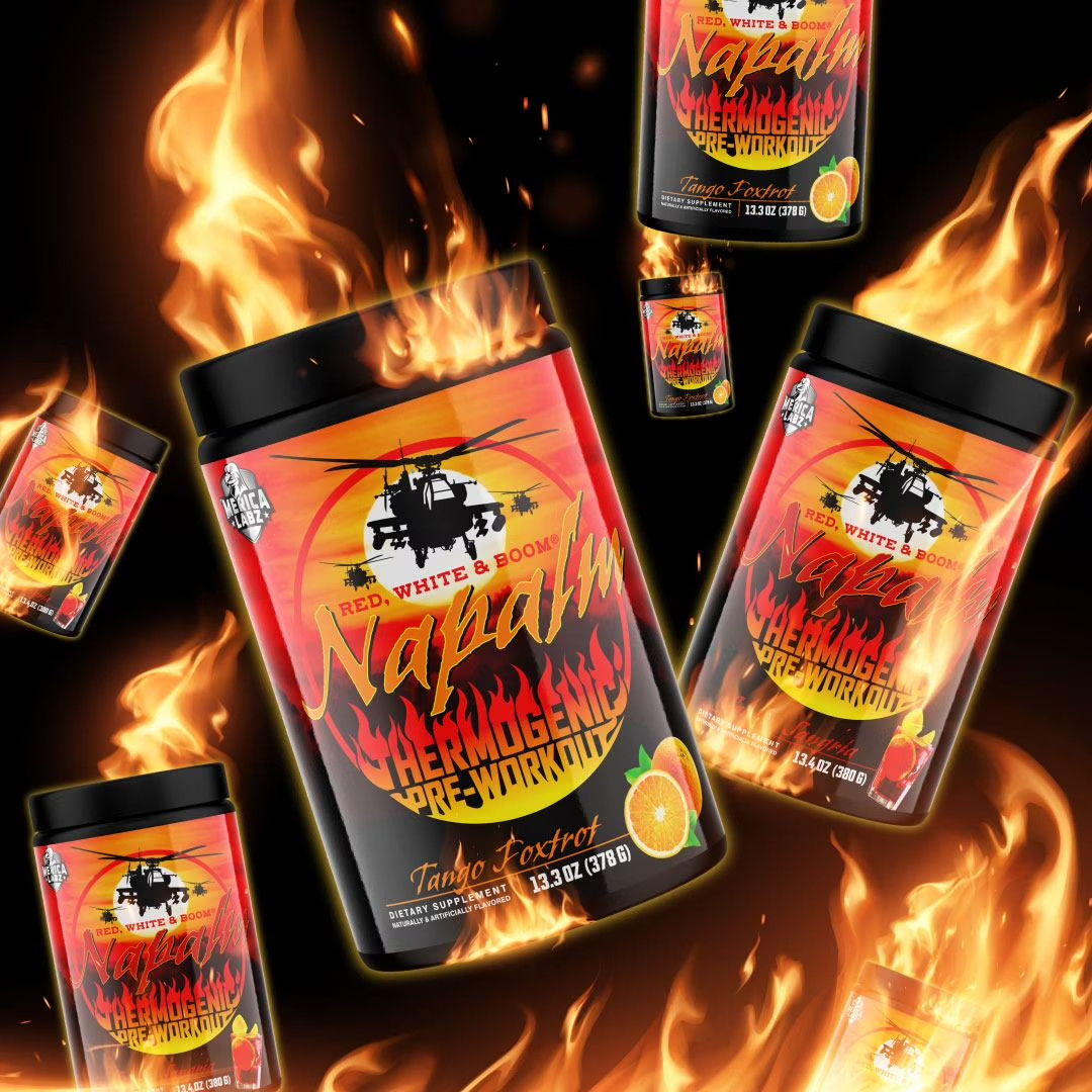 Merica Labz Red White & Boom | Napalm Thermogenic Pre-Workout | 20 Servings (Tan