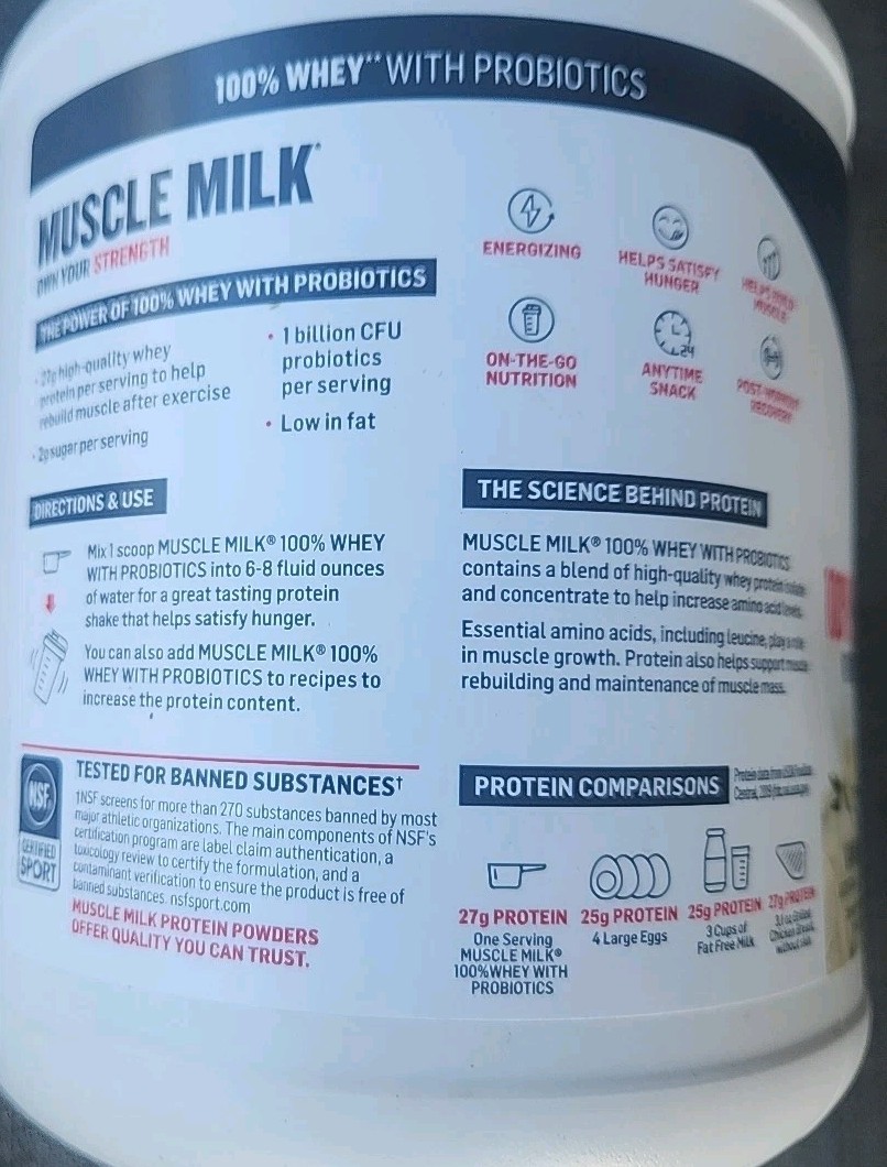 100% Whey With Probiotics Protein , Vanilla, 1.85 Pound Muscle Milk 23 Servings