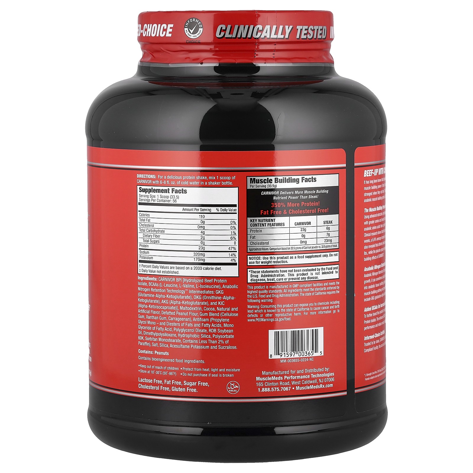Carnivor, Bioengineered Beef Protein Isolate, Chocolate Peanut Butter, 4.14 lbs