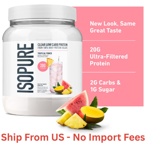 Isopure Clear Low Carb 100% Whey Protein Isolate Powder, Tropical Punch, 14 OZ