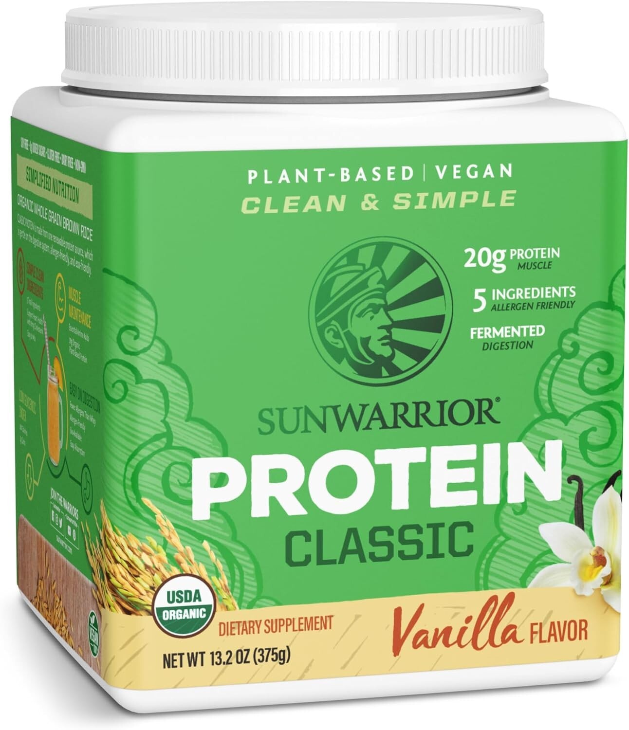 Sunwarrior Organic Classic Vanilla Protein – Plant-Based Protein Powder, 375g