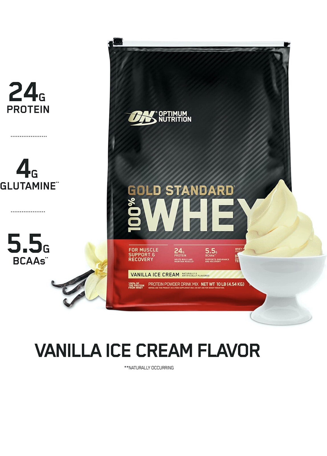 Optimum Nutrition Gold Standard 100% Whey Protein Vanilla Ice Cream 10 lbs