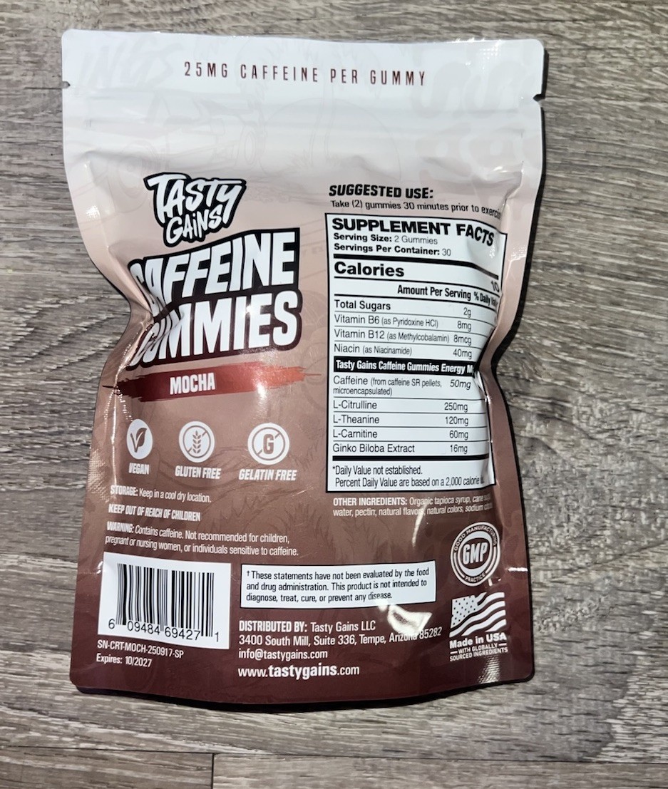 Tasty Gains Mocha Caffeine Gummies Energy Focus Boost Caffeine Gummies For Men