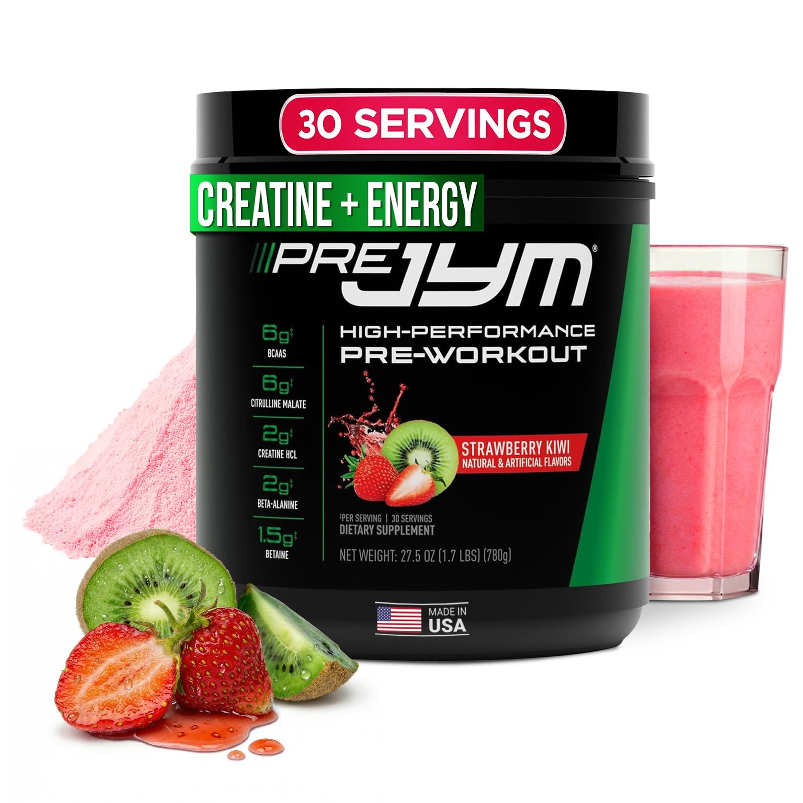 JYM Supplement Science Pre Strawberry 1.71 Pound (Pack of 1), 30 Servings