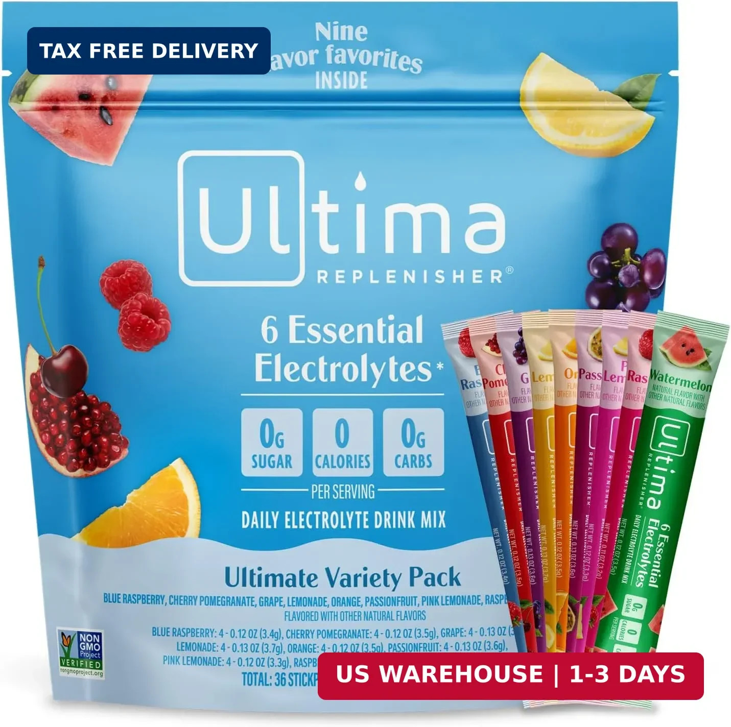 Ultima Replenisher Daily Electrolyte Powder – Ultimate Variety Pack, 36 Stickpac