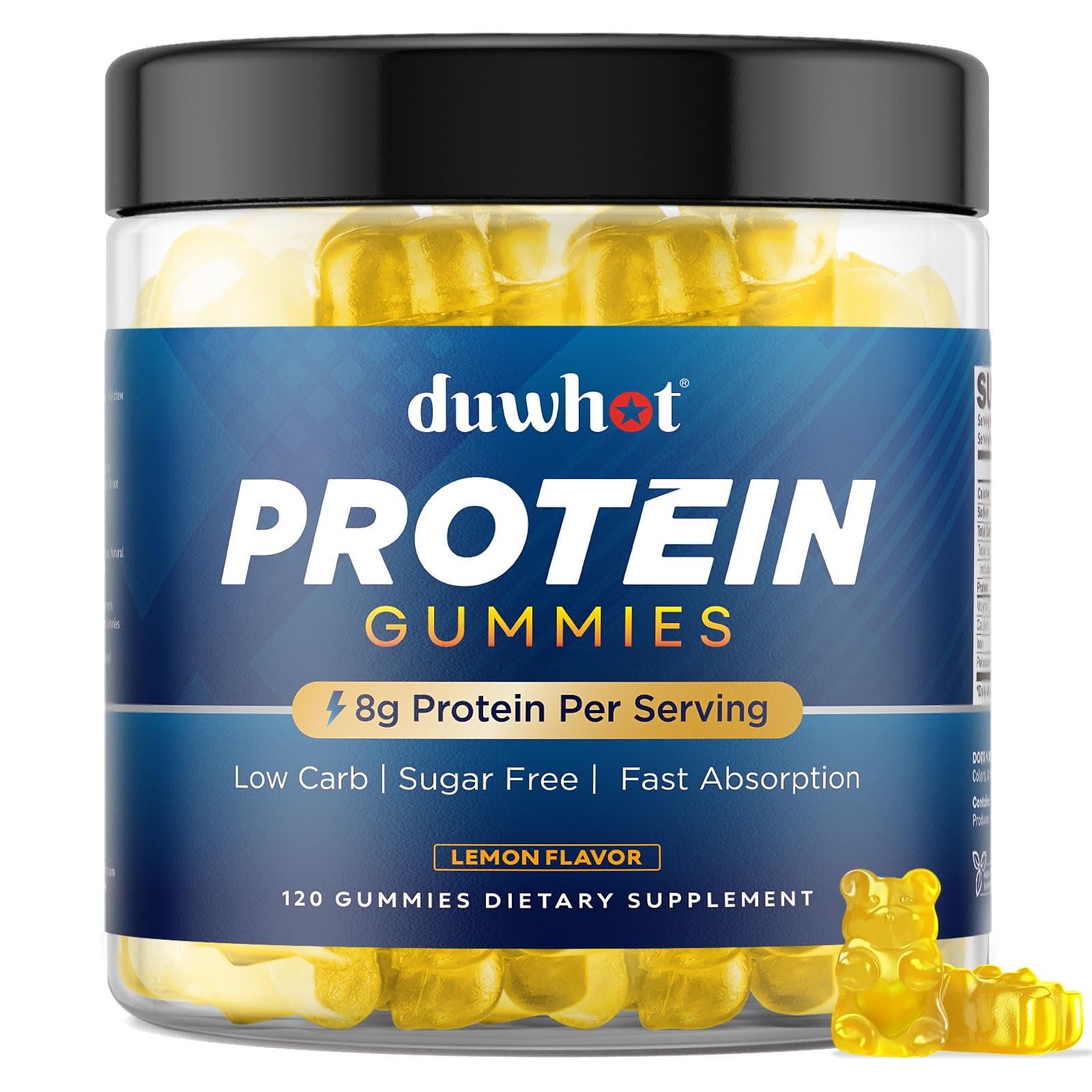 duwhot Whey Protein Gummies Sugar Free, Low Calorie 8g Protein Per Serving, E…