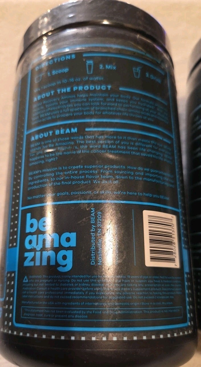 BEAM Be Amazing Recovery Aminos Powder BCAAs and EAAs Sour Blue Slushie 2 Jars