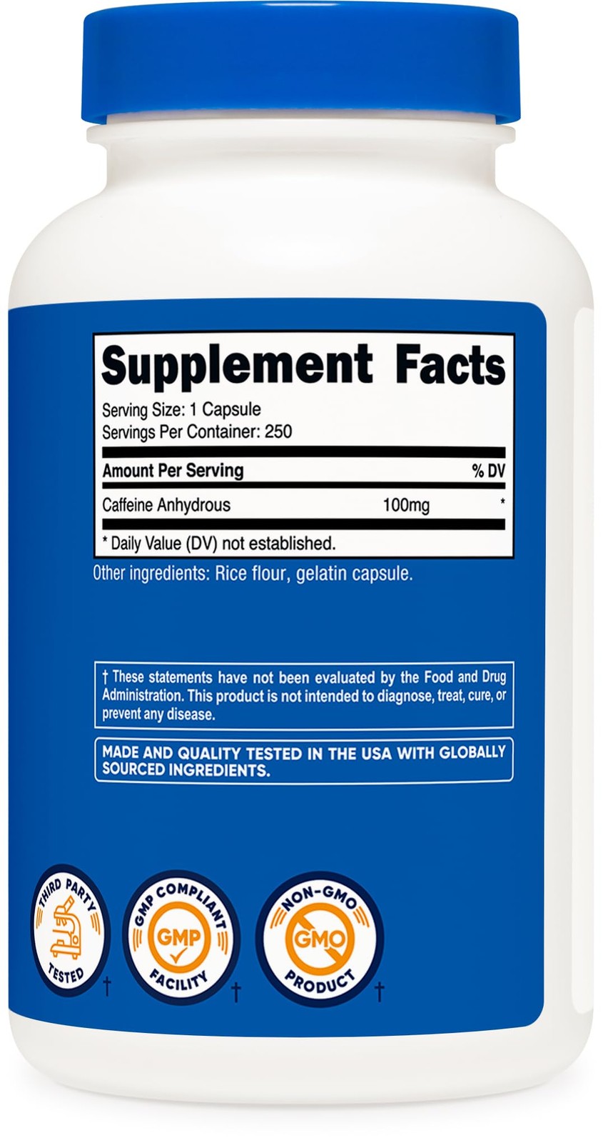 Nutricost Caffeine Pills 100mg Per Serving, 250 Capsules