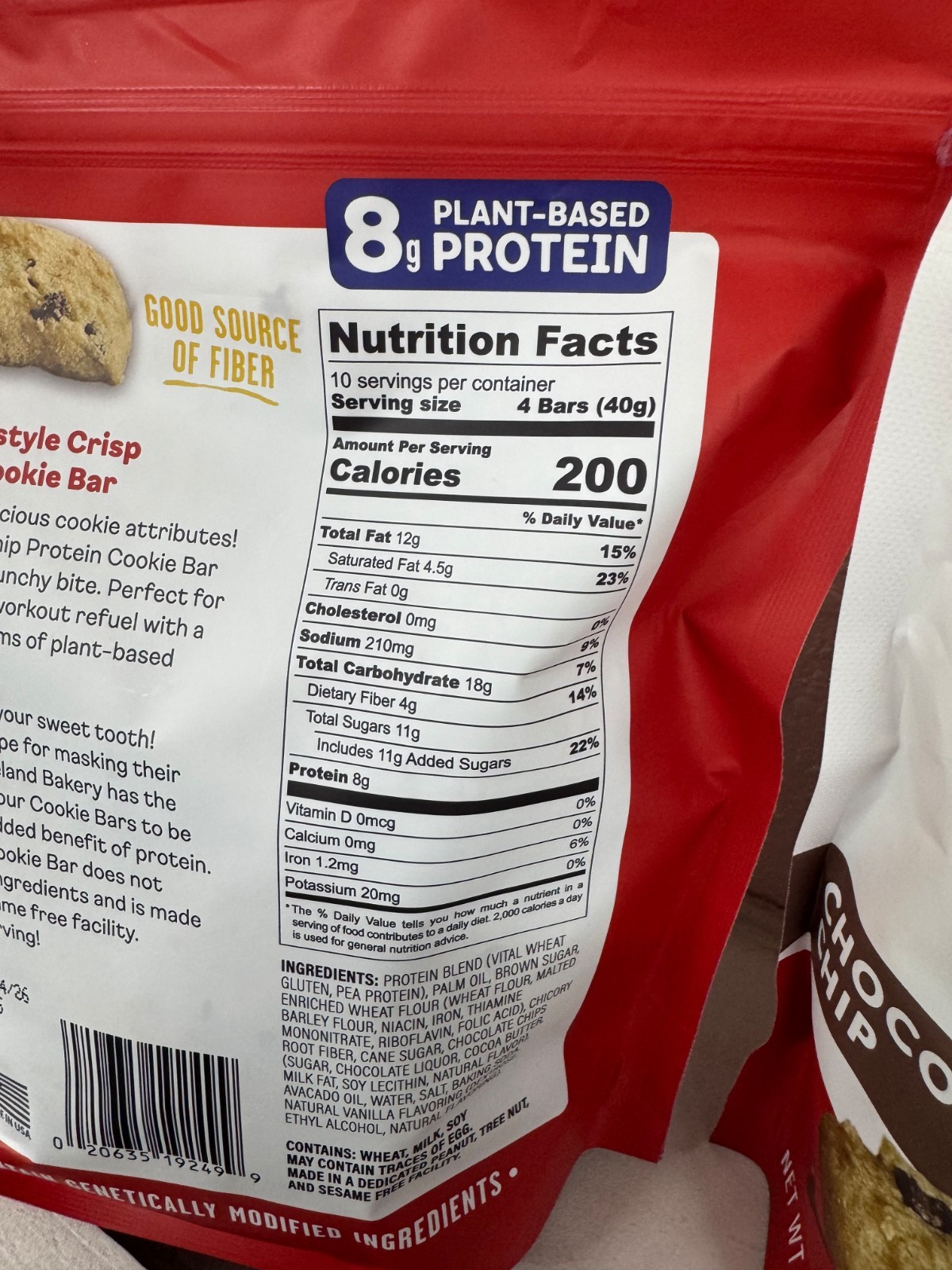 Homeland Protein Cookie Bars Chocolate Chip 2 Pack 8g Protein Snack Bars 14.1oz