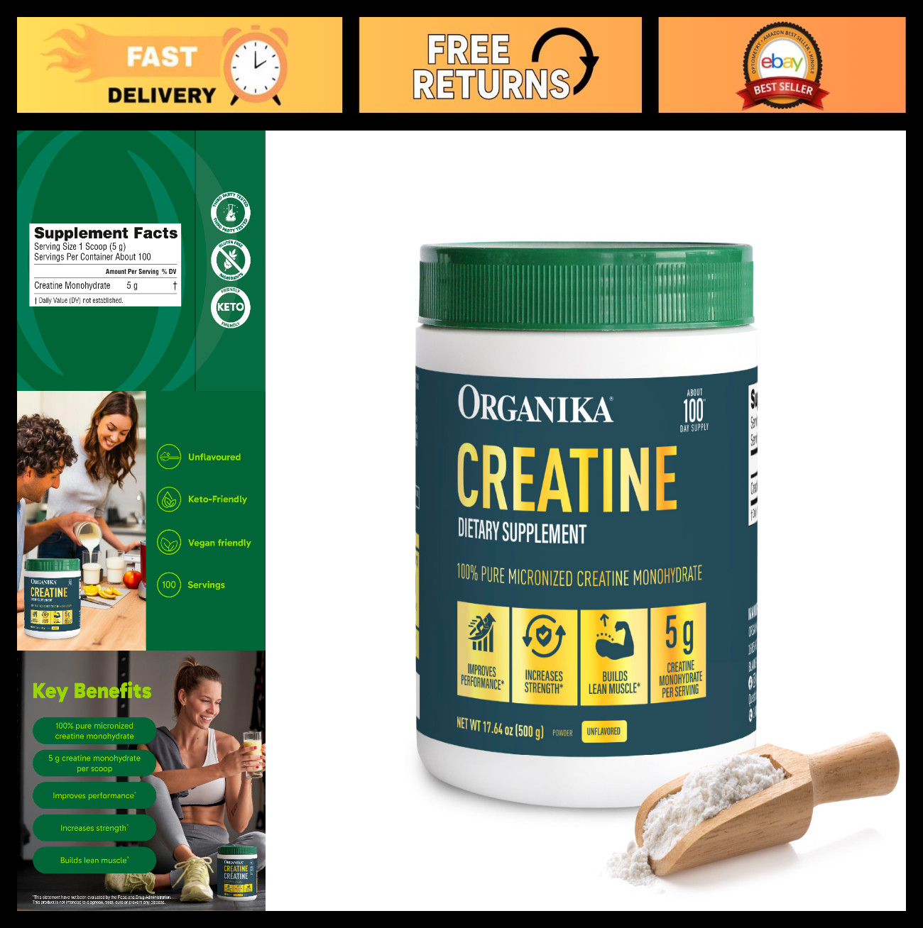 100% Pure Micronized Creatine Powder – Build Lean Muscle, Boost Strength & Recov