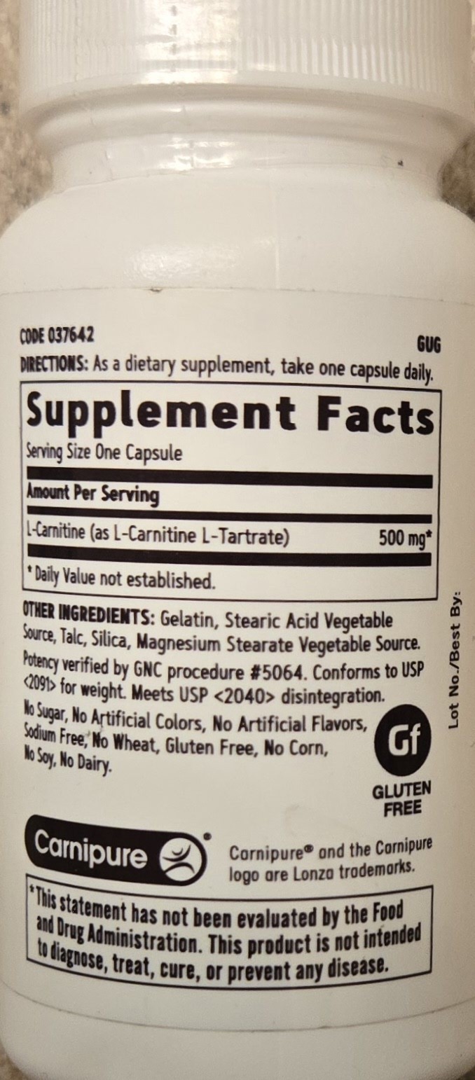 GNC L-CARNINTINE 500 mg 60 Capsules ( 60 Servings ) BEST BY 10/26