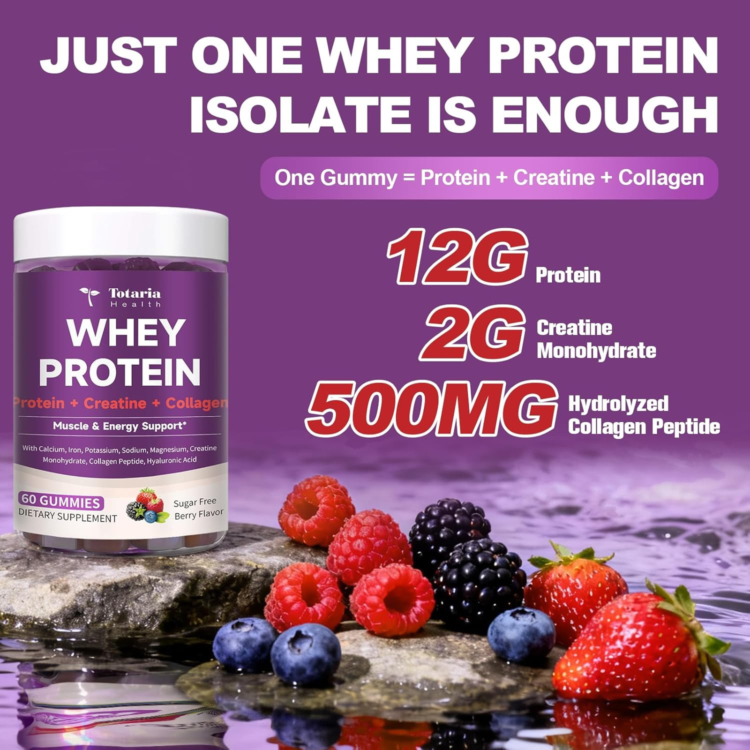 3 in 1 Whey Protein Gummies | Creatine Monohydrate | Collagen, 0 Sugar, Pure …