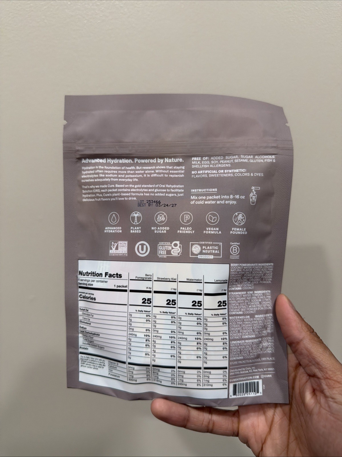 Cure Electrolyte Drink Mix Packets 8 Servings Tropical Variety Pack Exp 3/27