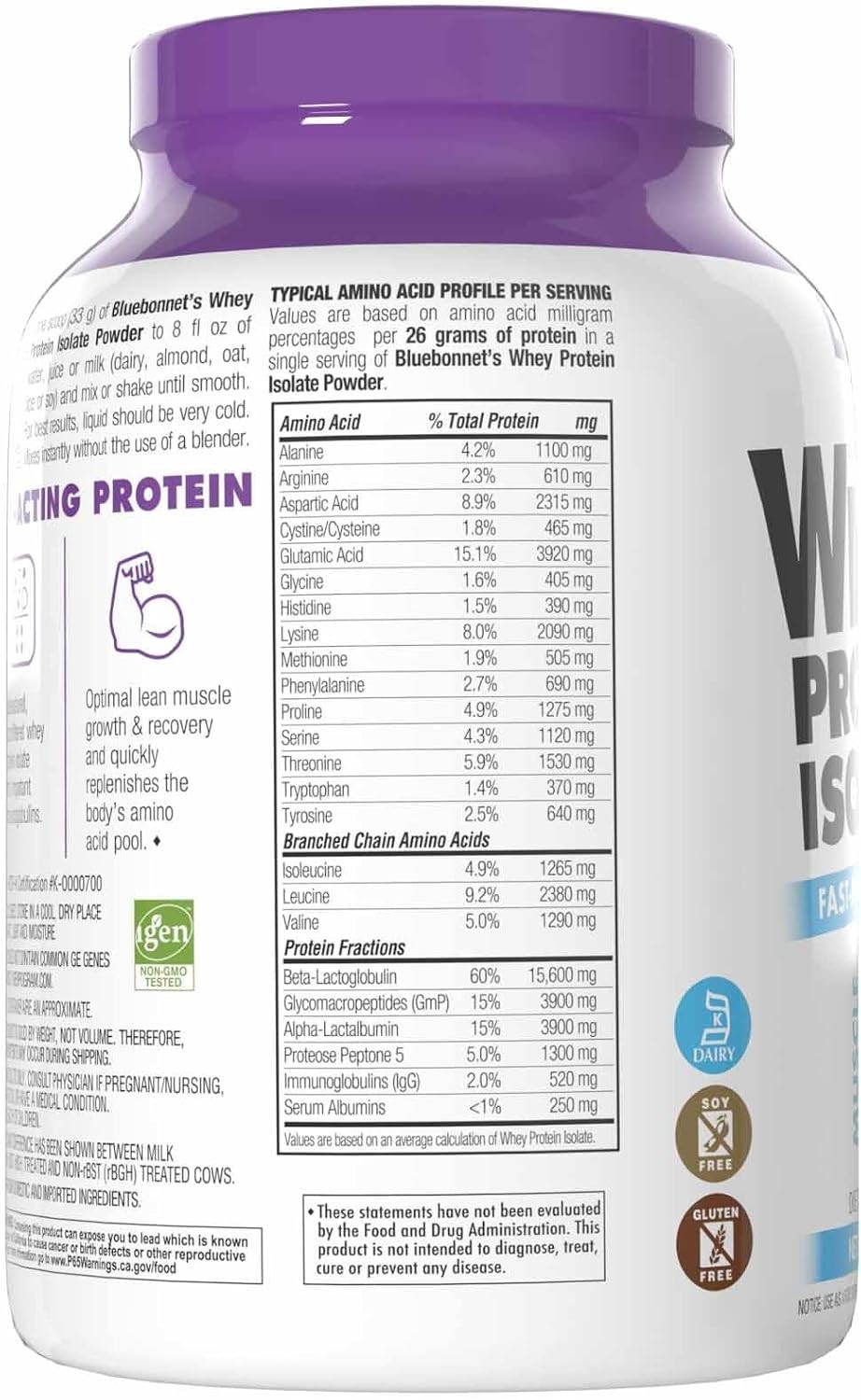 BlueBonnet Whey Protein Isolate Powder 2 Lbs 28 Servings French Vanilla