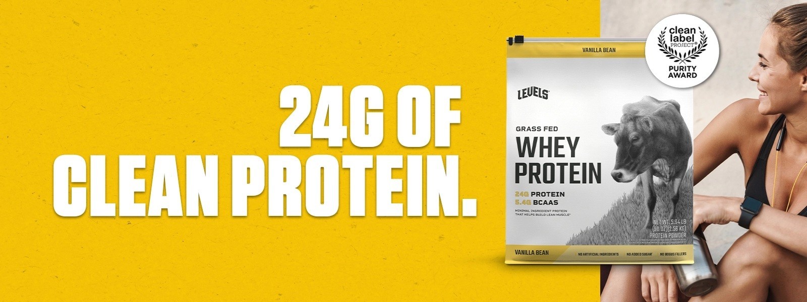 Levels Whey Protein, Vanilla Bean, Grass Fed Whey Protein 5.64 lbs, 80 Servings