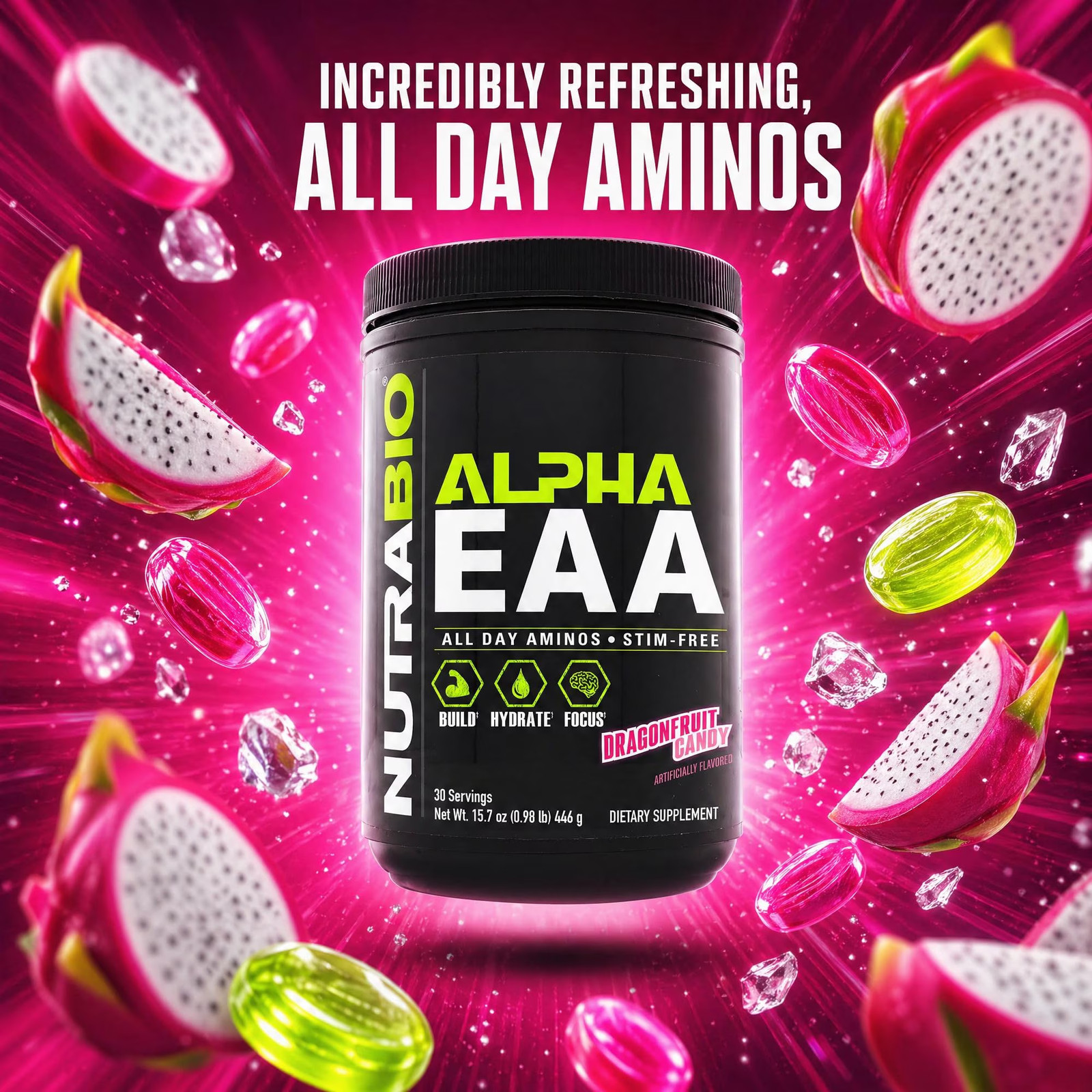 Nutrabio Alpha EAA – All-Day Aminos – Recovery, Energy, Focus, and Hydration Sup