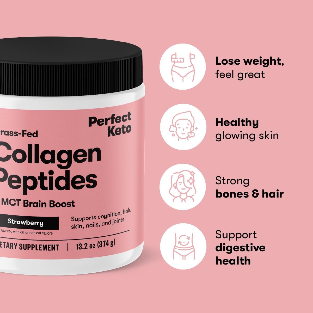 Perfect Keto Collagen Peptides, Chocolate, 12 Ounce (Pack of 1), Chocolate