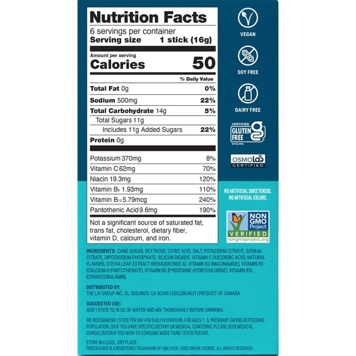 Firecracker Electrolyte Hydration Drink Mix Powder, 6 Count Packets FREE SIPPING