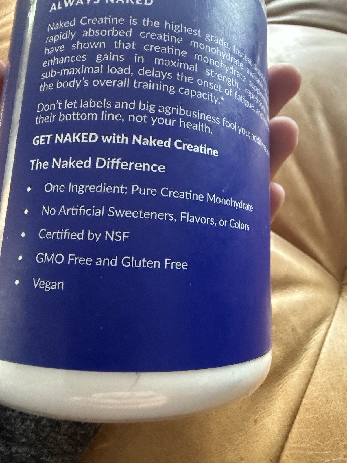 NAKED CREATINE Pure Micronized Creatine Monohydrate 5g – NSF Certified 1.1 LBS