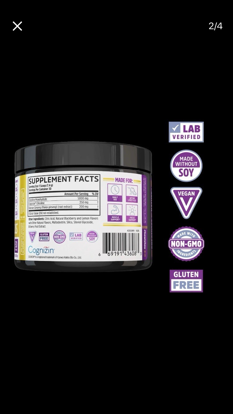 Zhou Creatine Calm & Focus Powder BlackBerry Lemon 30 Servings 7.8 Oz