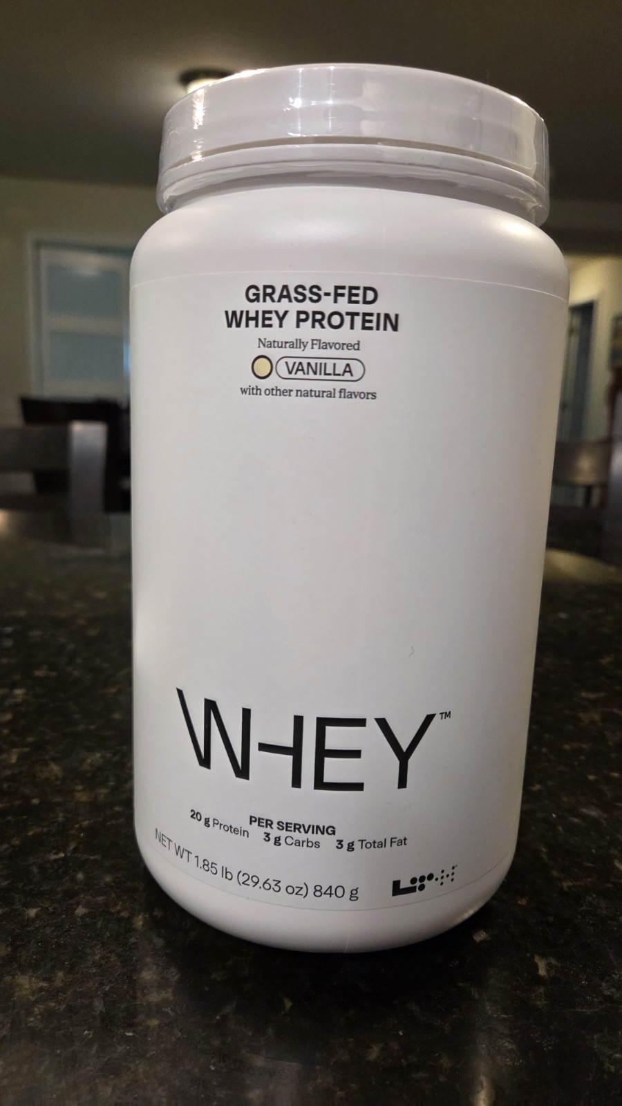 1.85 lb container of LTH Grass-Fed Whey Protein in Vanilla flavor