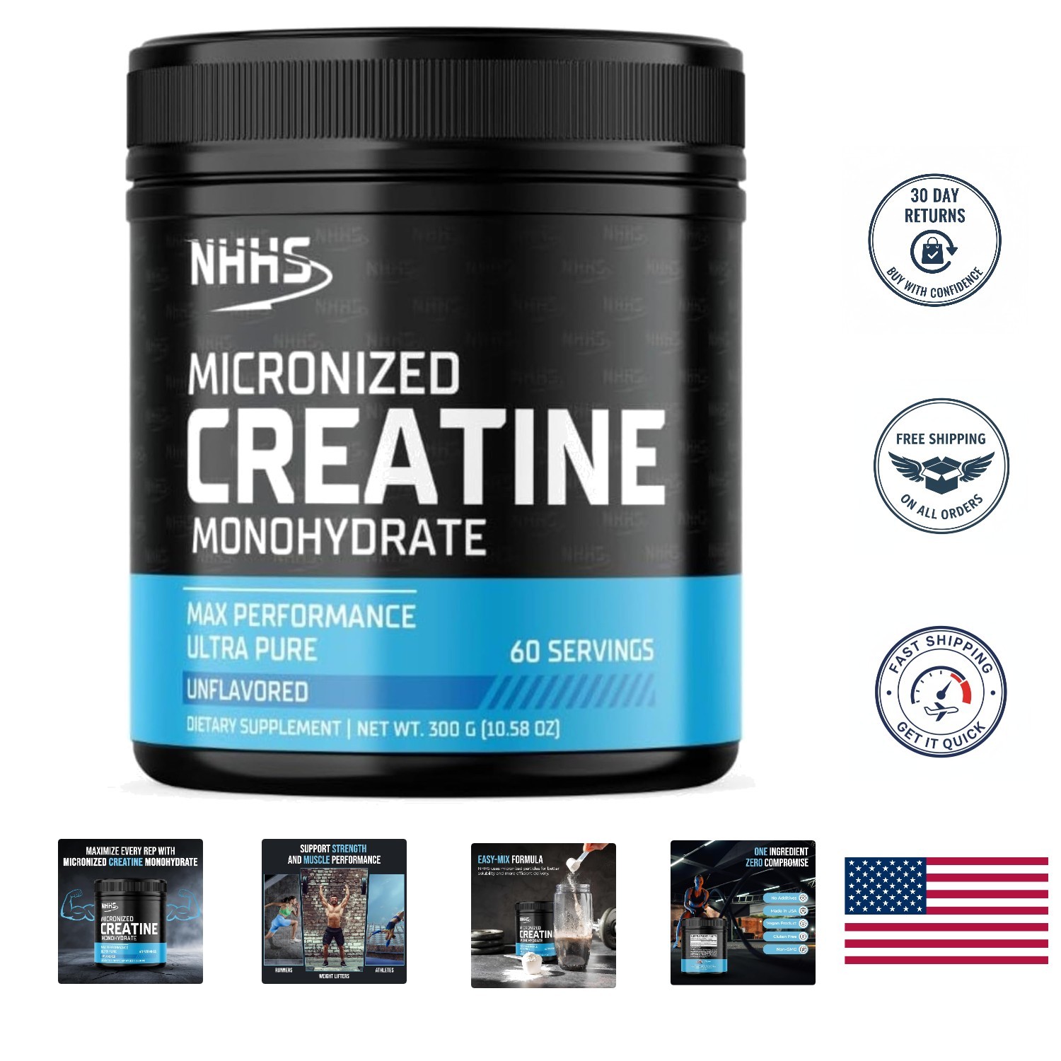 Ultra-Pure Micronized Creatine Monohydrate – 300g (60 Servings) | Gluten-Free