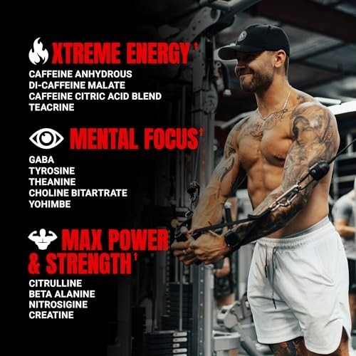 Extreme Energy Pre Workout Powder with Creatine, Beta Alanine & Caffeine – 30 Se