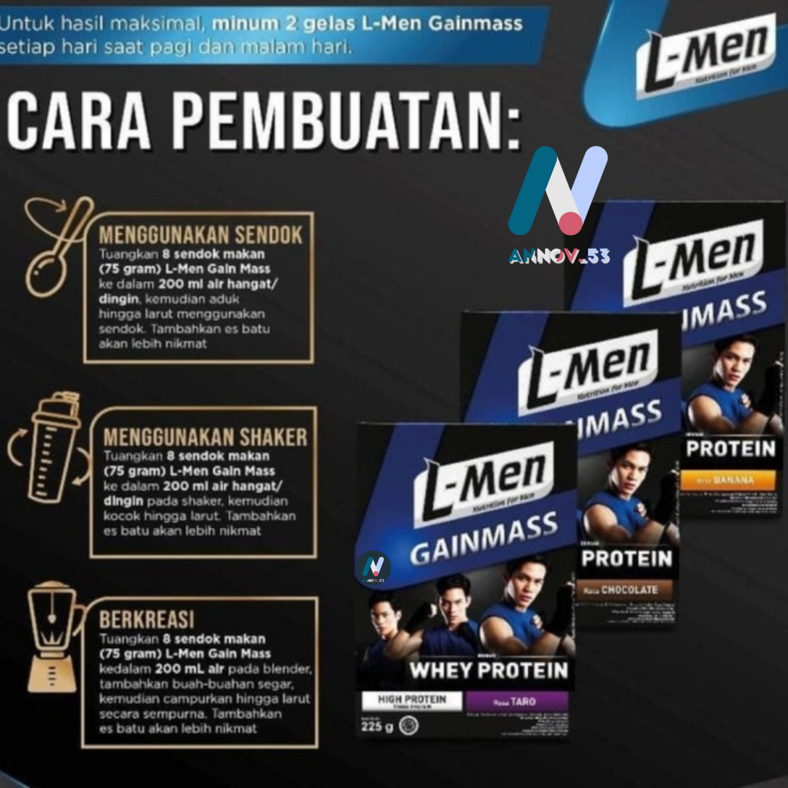 L-MEN Nutrition Supplement Muscle Growth Mass Gainer Weight Choco Banana Taro