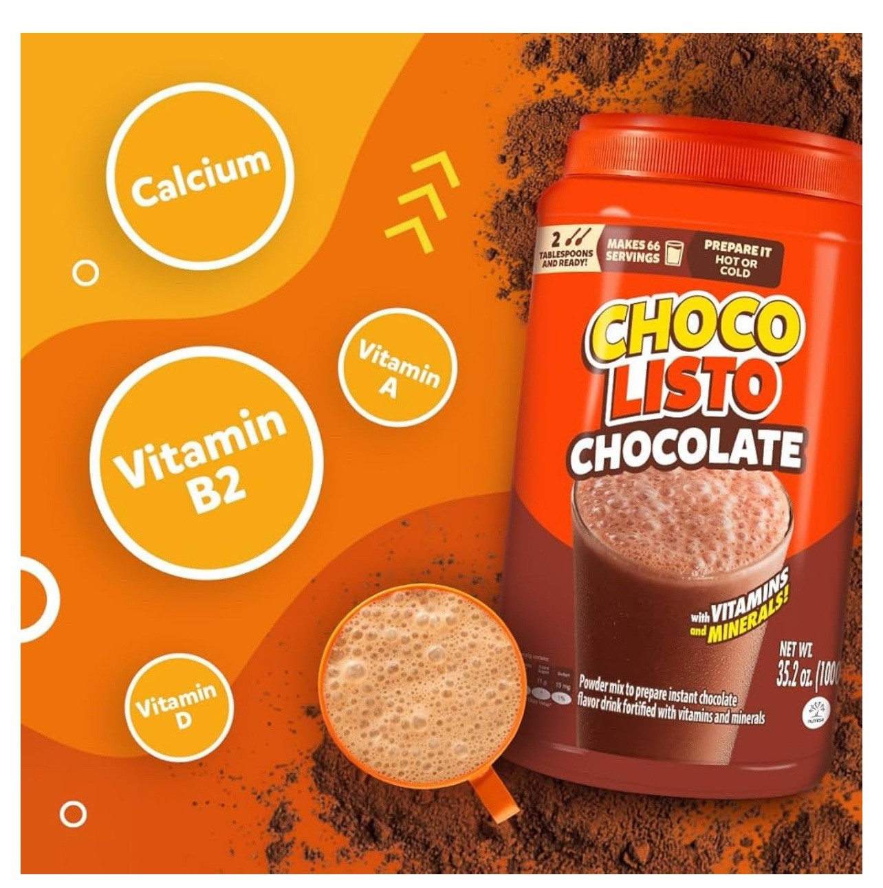 Chocolisto Instant Chocolate Drink, Beverage with Vitamins and Minerals 35.2 oz