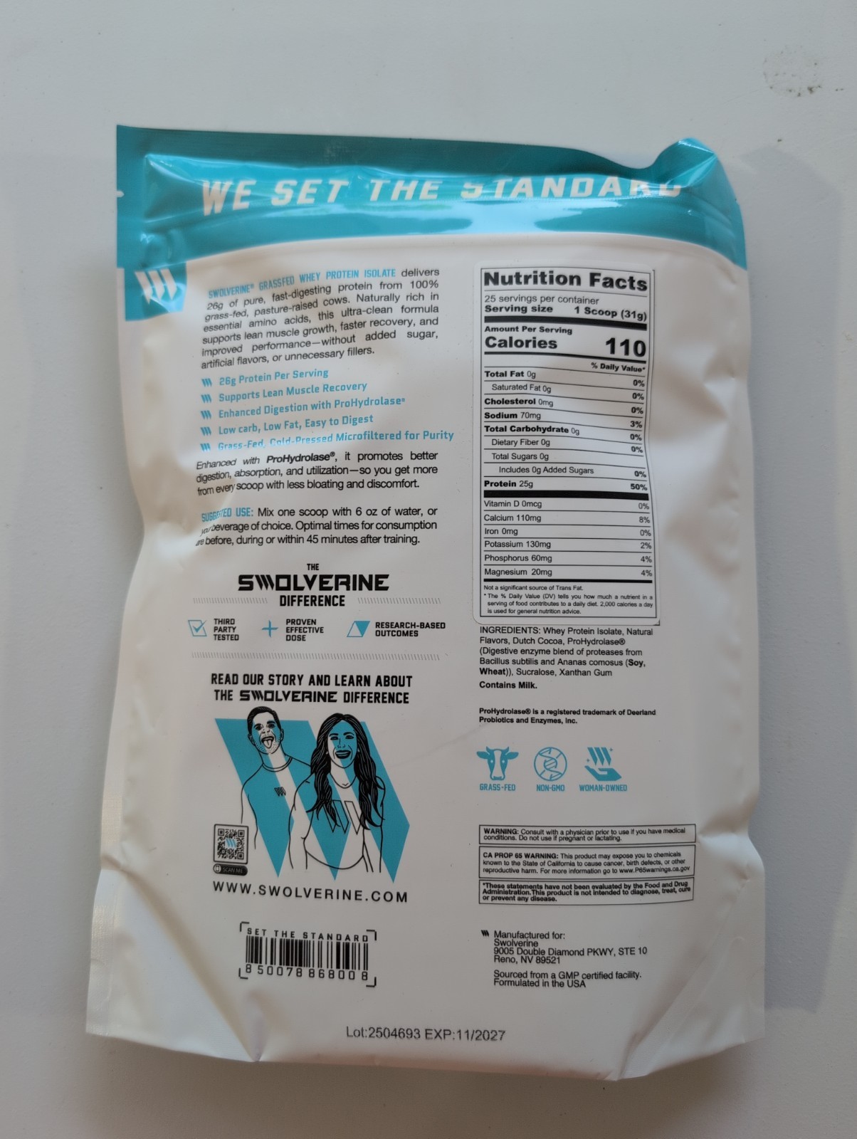 Swolverine Whey Protein Isolate Powder – 25g Protein, Chocolate Milkshake Flavor