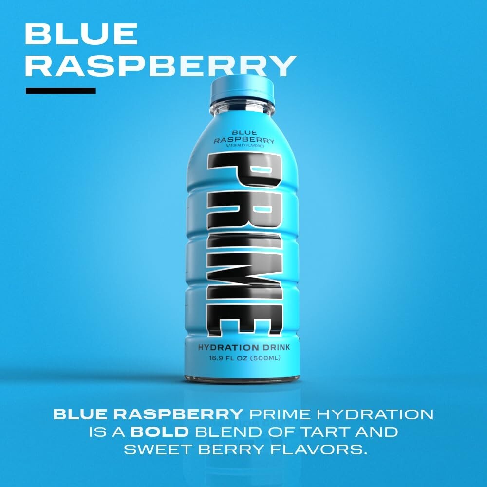 PRIME Hydration – Electrolytes Enhanced Sports Drink – Blue Raz, (12) Bottles