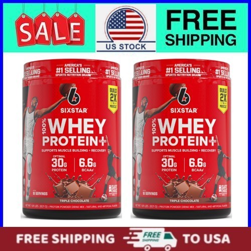 (2 pack) Six Star Pro Nutrition 100% Whey Protein Powder Plus 30g Protein 1.81lb