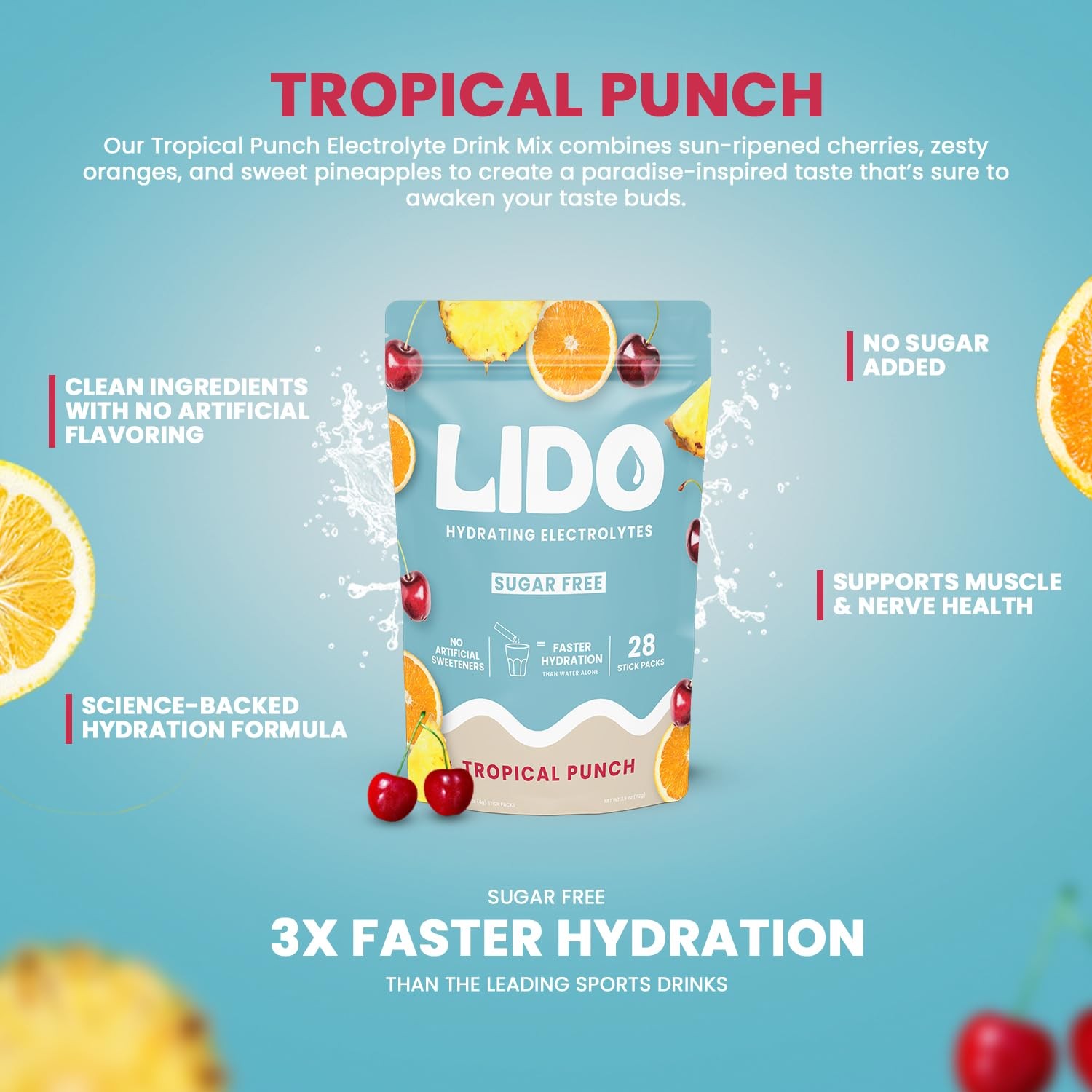 LIDO Tropical Punch Electrolyte Drink Mix Packets – Clean Hydration, Zero Sugar