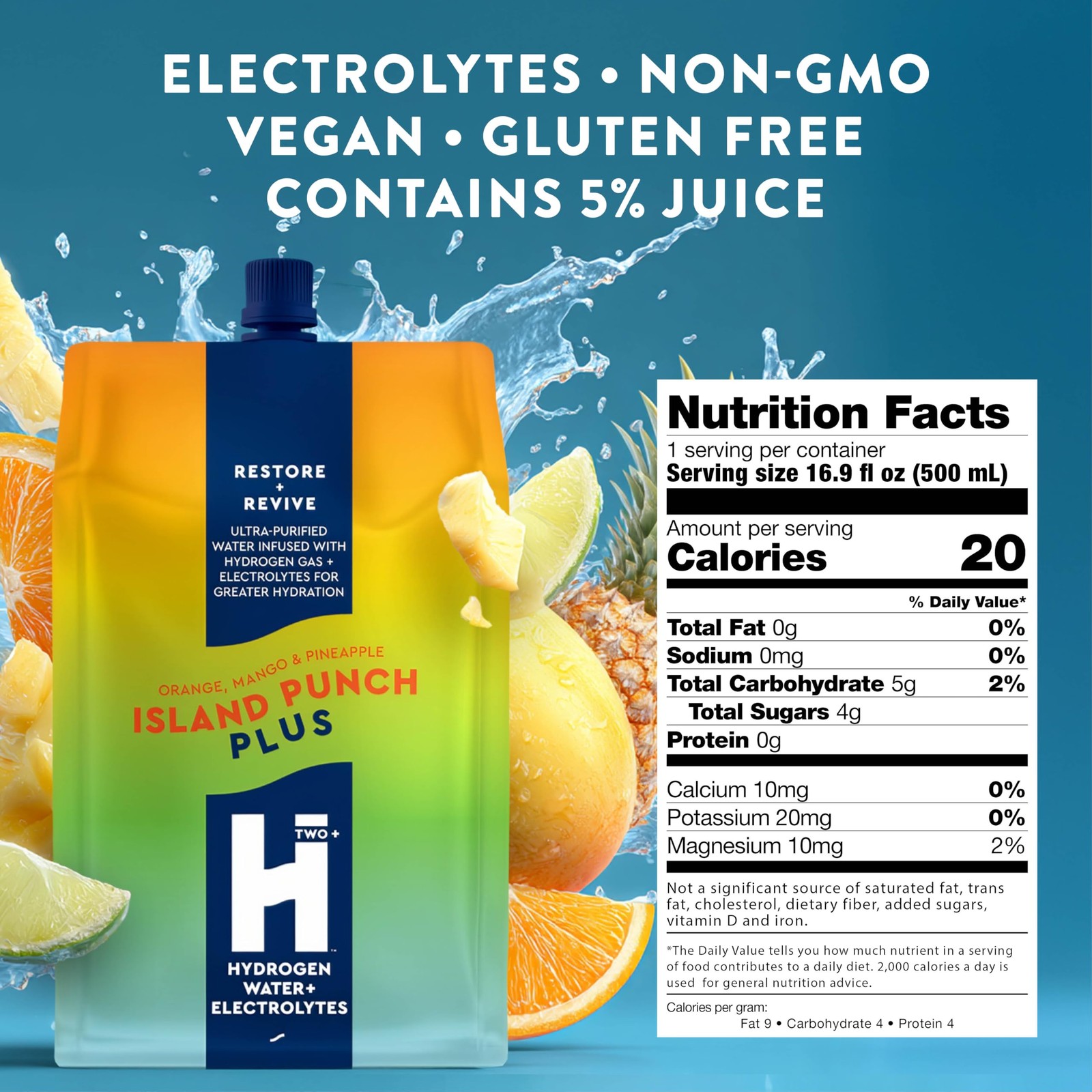 HTWO Plus Molecular Hydrogen Water with Electrolytes, Island Punch Flavored, …