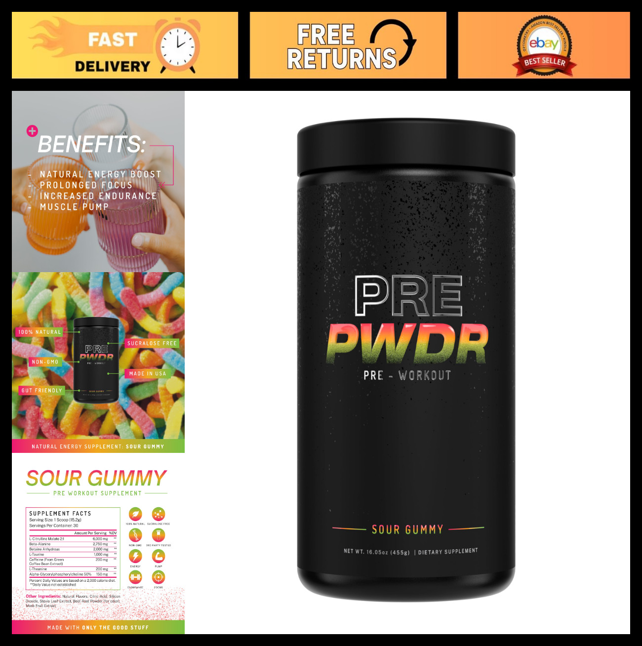All-Natural Pre-Workout Powder for Energy, Pump, Endurance & Strength – Sour Gum