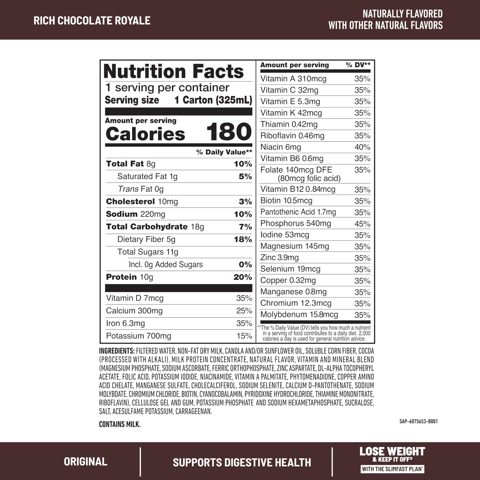 Slimfast Meal Replacement Shake Original Rich Chocolate Royale No Added Sugar