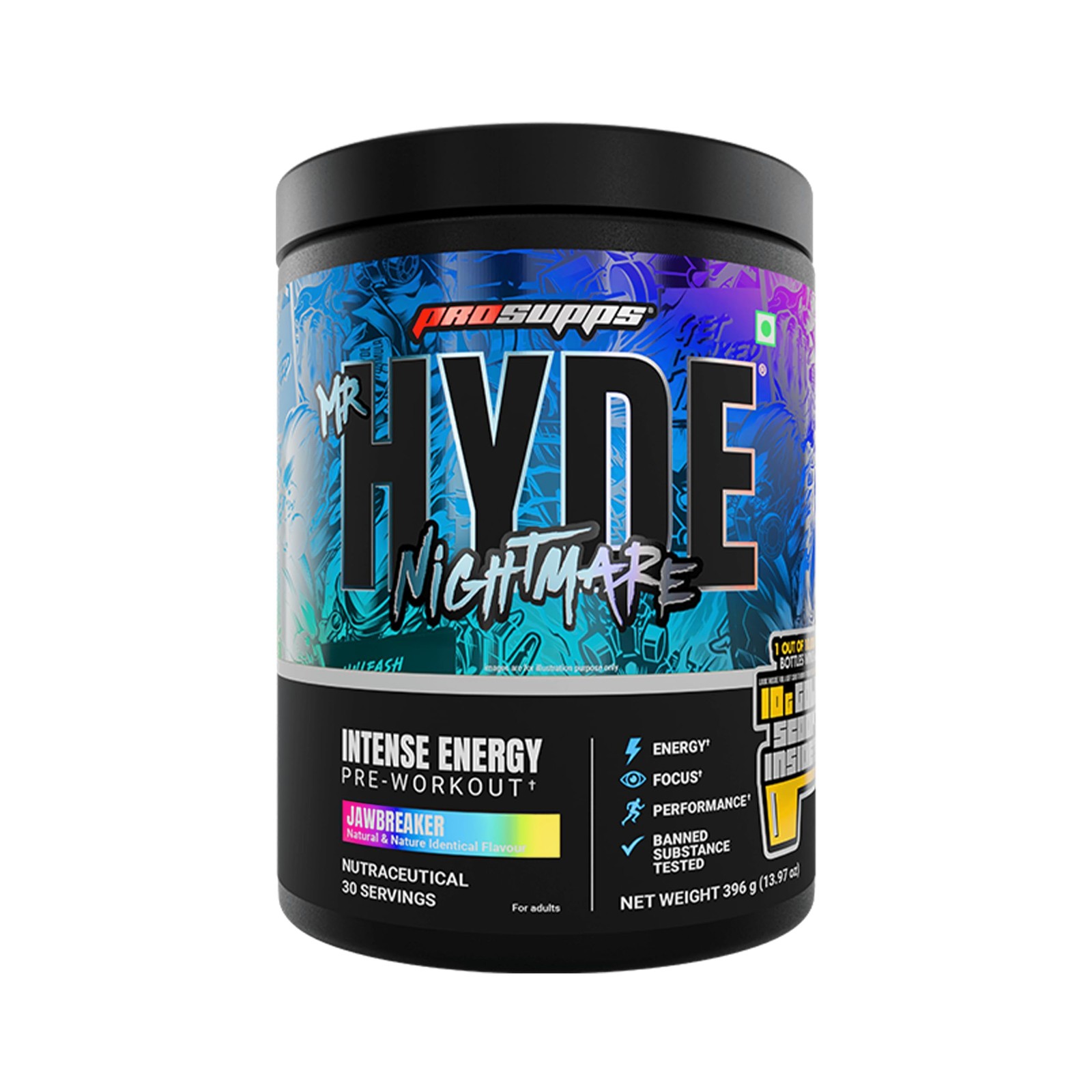 Mr Hyde Nightmare Pre Workout 396g – Energy & Focus Supplement, Jawbreaker