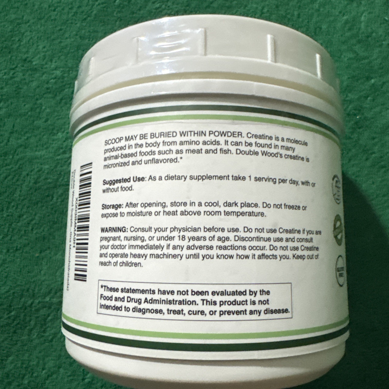 Double Wood Supplements Creatine Monohydrate Powder 1.1Lbs Exp: 10/27